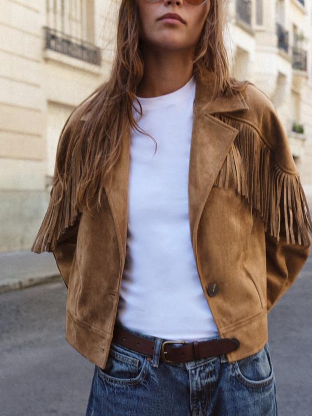 Zara Brown faux Suede Fringe Leather Jacket - Picture 5 of 6